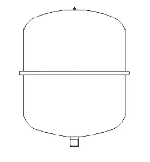 Daikin Membranausdehnungsgefäß mit geschwungenem oberen Bereich und unterem Anschluss, geeignet für hydraulische Systeme bis zu einem Druck von 3 bar.
